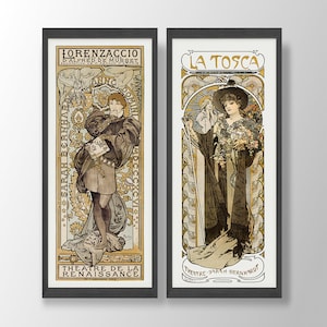 Alphonse Maria Mucha Prints Set of 2 Art Nouveau Posters, Gallery Wall Set, Old French Art, Art Nouveau Decor, Victorian Art, Mucha Poster image 1