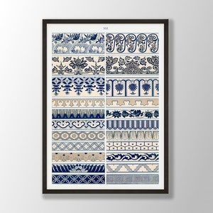 Impresión de patrón floral azul No:6 - Arte de pared azul, arte de pared de flores azules, arte de pared floral, arte de ornamento floral, arte de pared de cocina, decoración de cocina