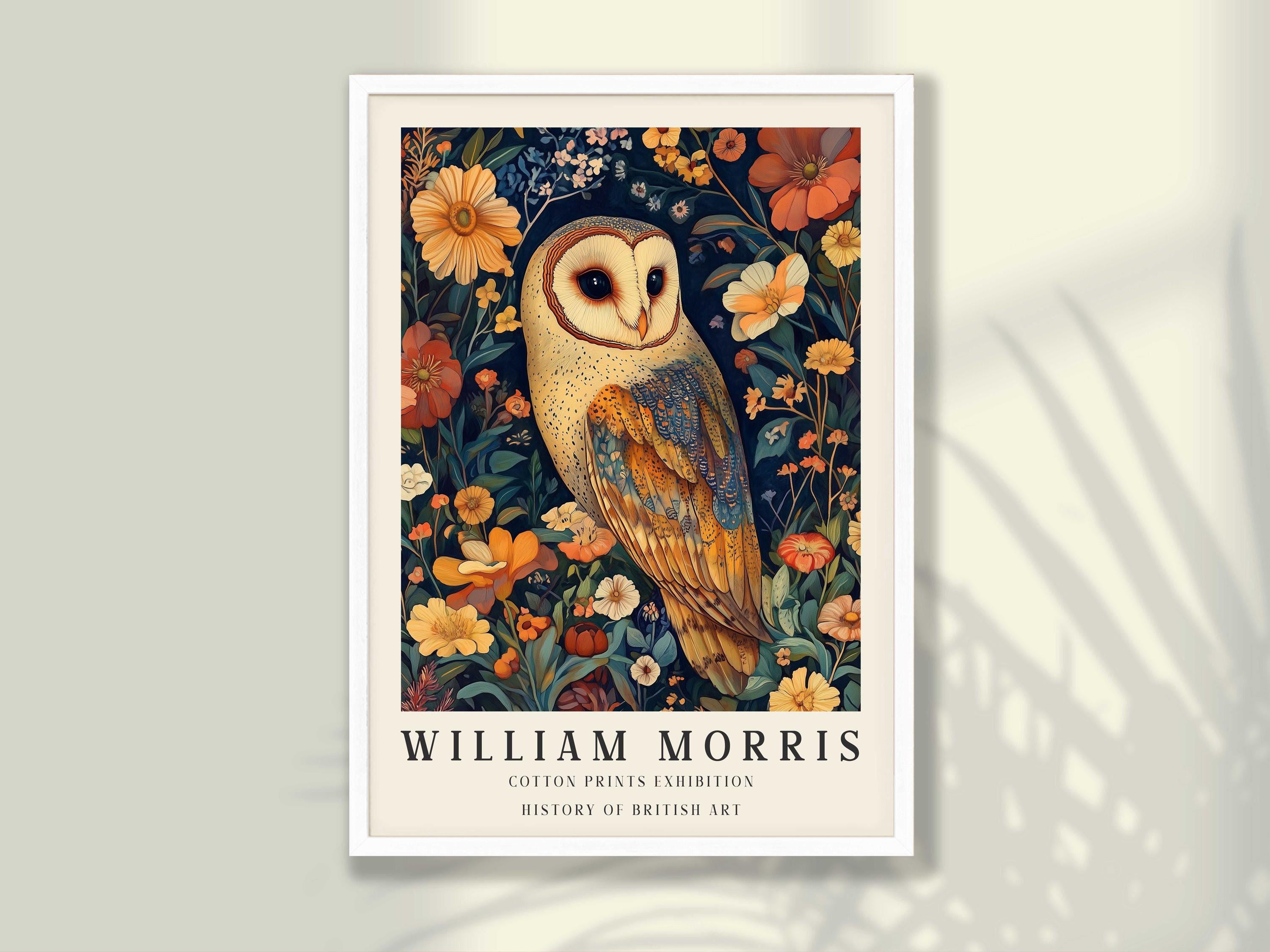 William Morris Owl Poster: Mid-Century Floral Exhibition Print