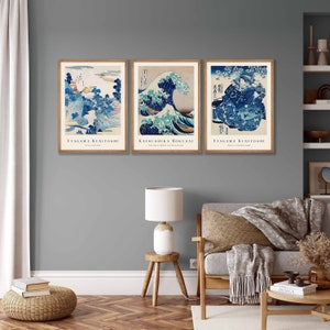Japanese Prints Set of 3 Woodblock Art, Japanese Wall Art, Gallery Wall Art, Kanagawa Print, Great Wave Print, Hokusai Prints, Ukiyo-e image 3