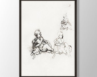 Lámina artística de Da Vinci - Estudios para el Niño Jesús, Cordero - Arte moderno para el hogar