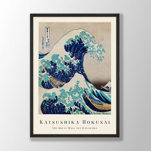 Katsushika Hokusai Exhibition Poster - The Great Wave of Kanagawa, Hokusai Print, Hokusai Wall Art, Japanese Art Print, Modern Home Decor