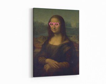 Mona Lisa with Pink Glasses Alter Art Poster - Funny Wall Decor, Canvas & Framed