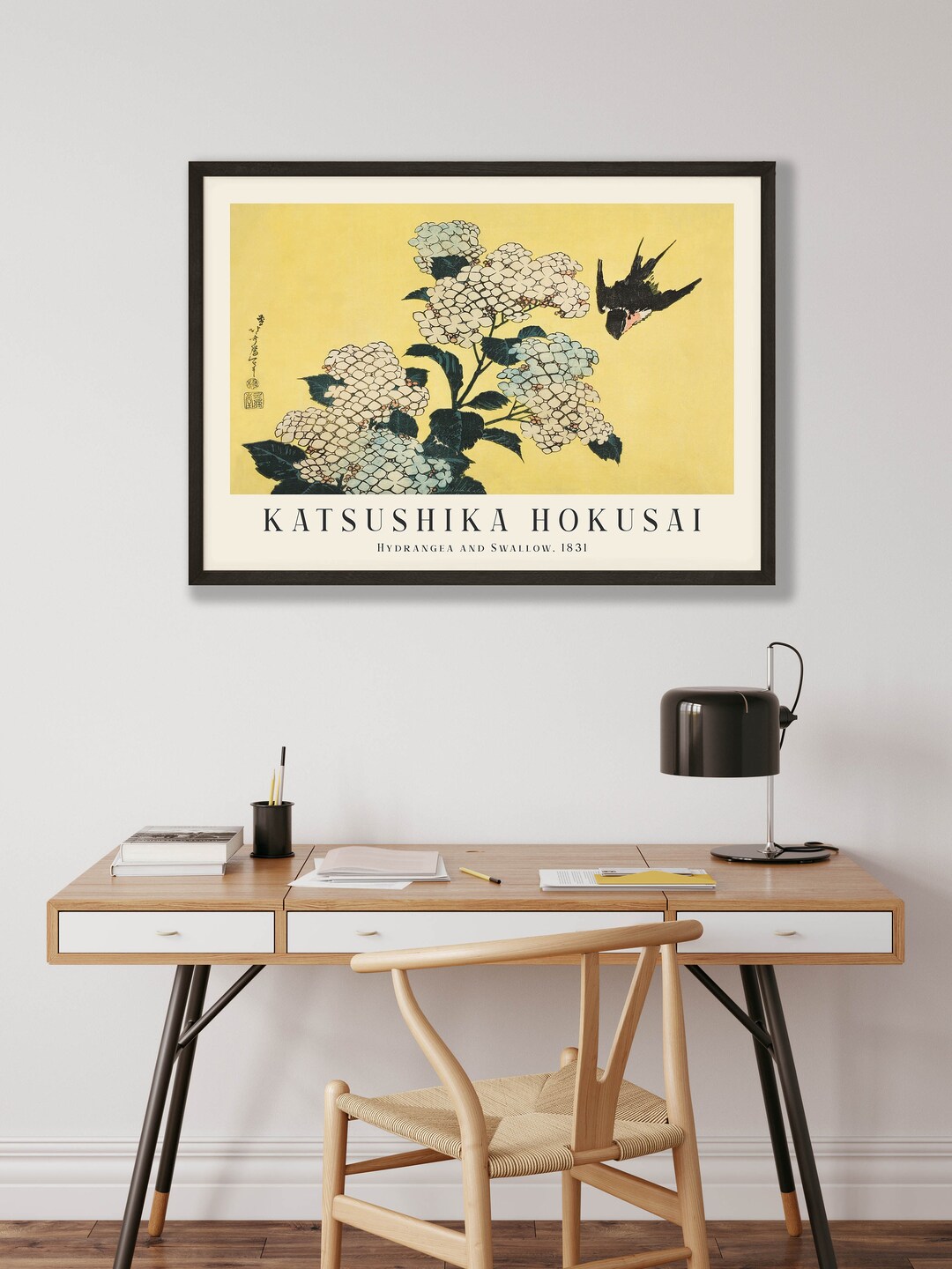 葛飾北斎版画 - 紫陽花とツバメ、日本のアートポスター - Etsy 日本