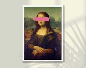 モナリザが唇に鉛筆を当てているプリント、折衷的な壁アート