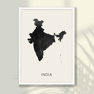 Poster carte de l'Inde aquarelle - art mural Inde, art mural de voyage, poster carte de l'Inde aquarelle, art mural indien, décoration de salon