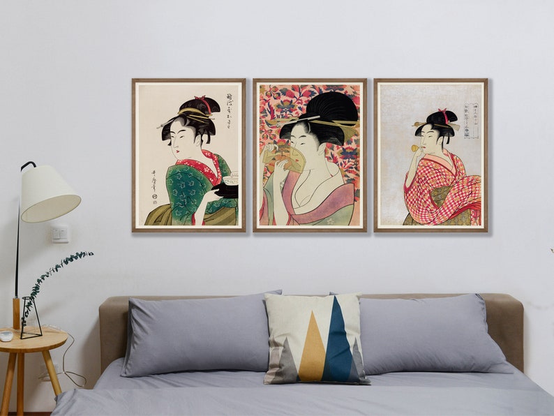 Japanese Geisha Art Prints Set of 3: Vintage Woodblock Style - Etsy