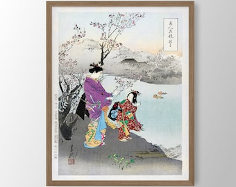 Ogata Gekko Art Print - Admiring Plum Blossoms, Japanese Wall Art
