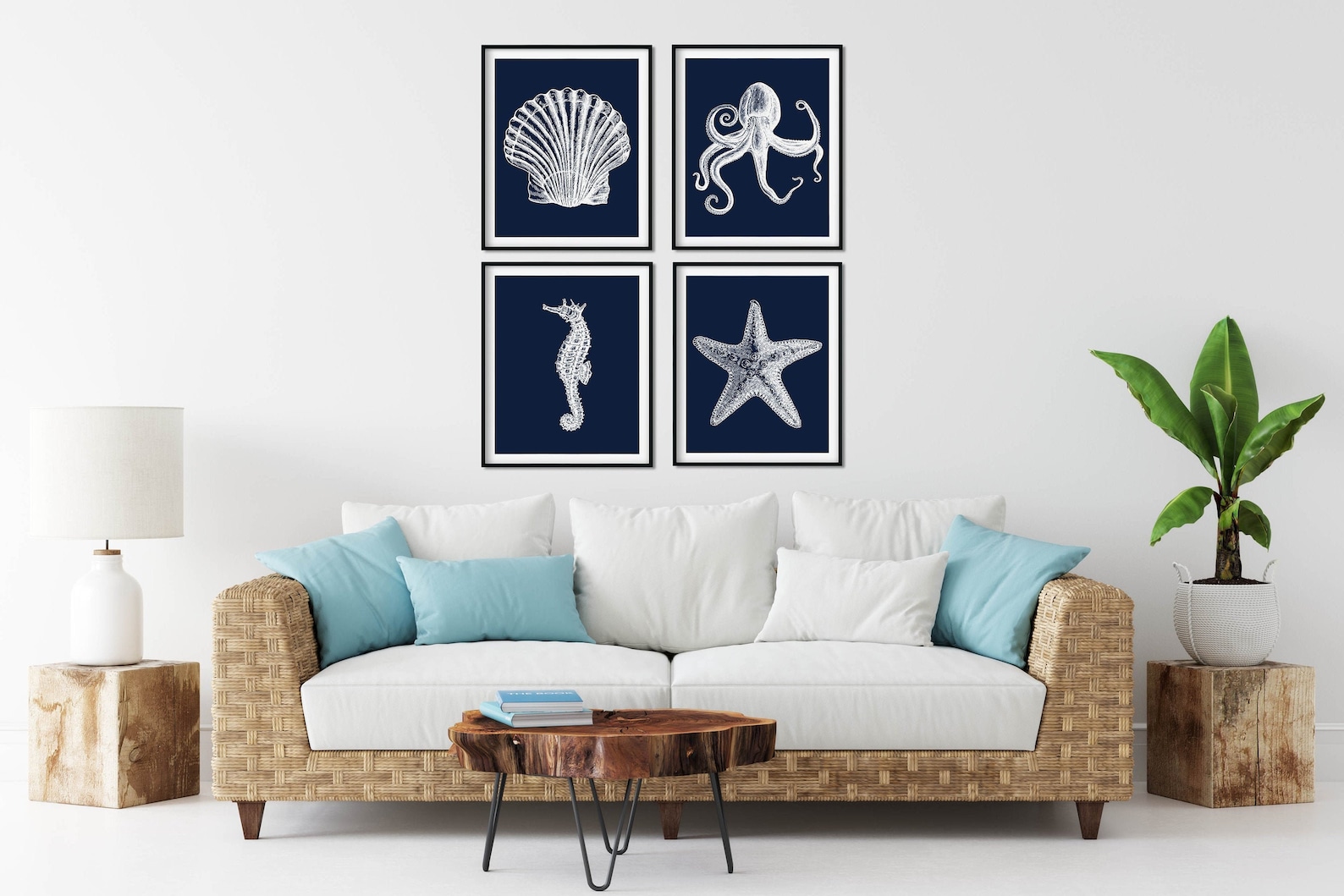Navy Blue Nautical Prints Set of 4 Nautical Wall Art Etsy