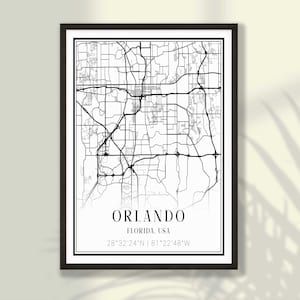Orlando City Map Poster - Orlando Wall Art, Orlando Print, Florida Travel Poster, Minimalist Map Wall Decor - FRAME and CANVAS OPTIONS