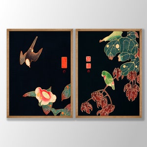 Japanese Bird Prints Set of 2 - Japanese Wall Art, Japanese Poster, Japanese Woodblock, Japanese Bird Decor, Swallow Bird Print