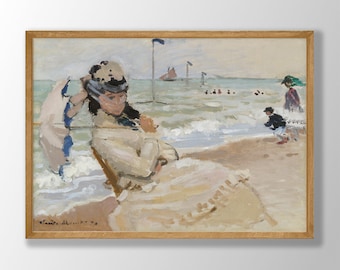 Claude Monet Art Print: Camille on the Beach, Trouville