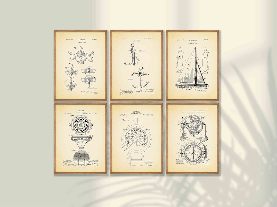 Sailing Patent Art Prints: Nautical Decor Set of 6, Sailor Gift - Etsy