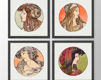 Conjunto de carteles Art Nouveau de Alphonse Mucha: impresiones artísticas para pared de galería