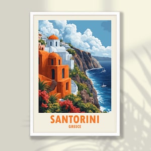 Santorini Reise Poster - Santorini Druck, Reise-Druck, Reise-Dekor, Santorini Wandkunst, Griechenland Wandkunst - RAHMEN und LEINWAND OPTIONEN