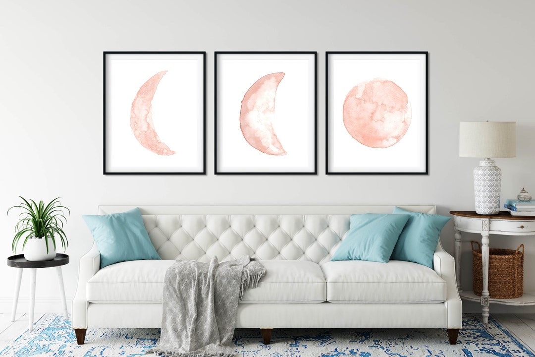Blush Pink Moon Phase Watercolor Art Prints - Set of 3 - Etsy