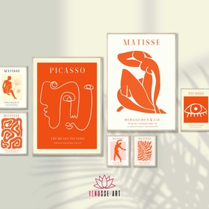 Orange Eclectic Gallery Wall Print Set of 7 - Matisse Poster, Orange Gallery Wall Decor, Matisse Wall Art, Abstract Living Room Decor