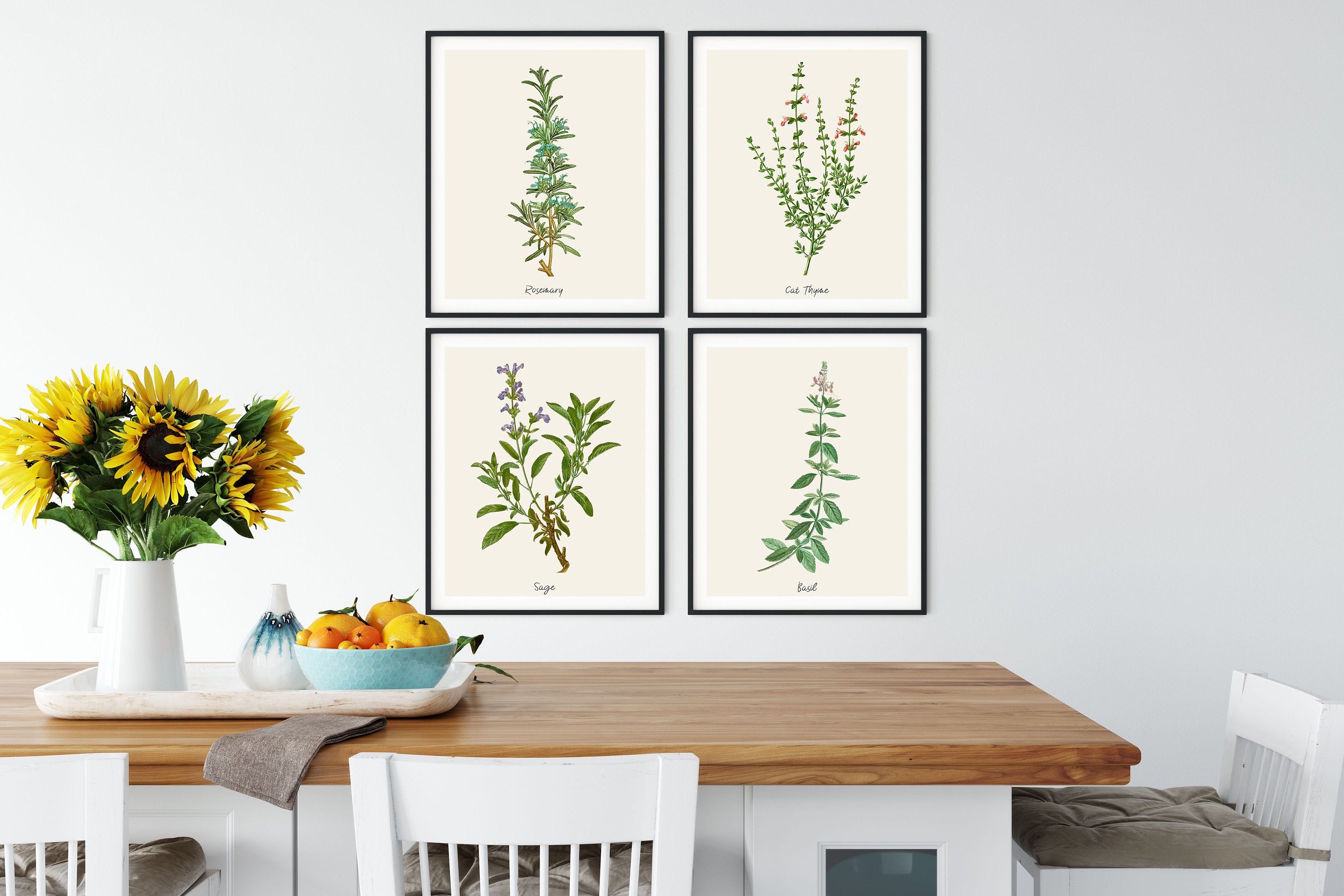 Vintage Herb Botanical Prints: Farmhouse Kitchen Wall Art Set of 4 - Etsy