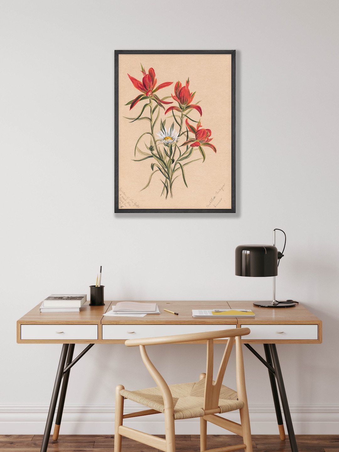 Vintage Red Flower Art Print - Botanical Farmhouse Decor - Etsy