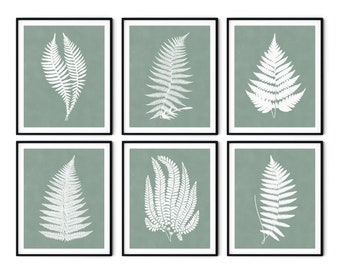 Turquoise Watercolor Fern Prints Set of 6 - Fern Wall Art, Botanical Art, Kitchen Prints, Kitchen Decor, Botanical Prints Illustration