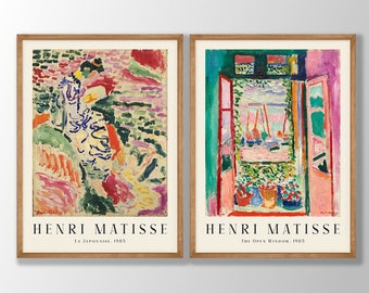Ensemble de 2 gravures Henri Matisse - Poster Matisse, oeuvre d'art murale Matisse, La fenêtre ouverte, La Japonaise, oeuvre d'art murale de galerie, oeuvre d'art d'exposition de musée