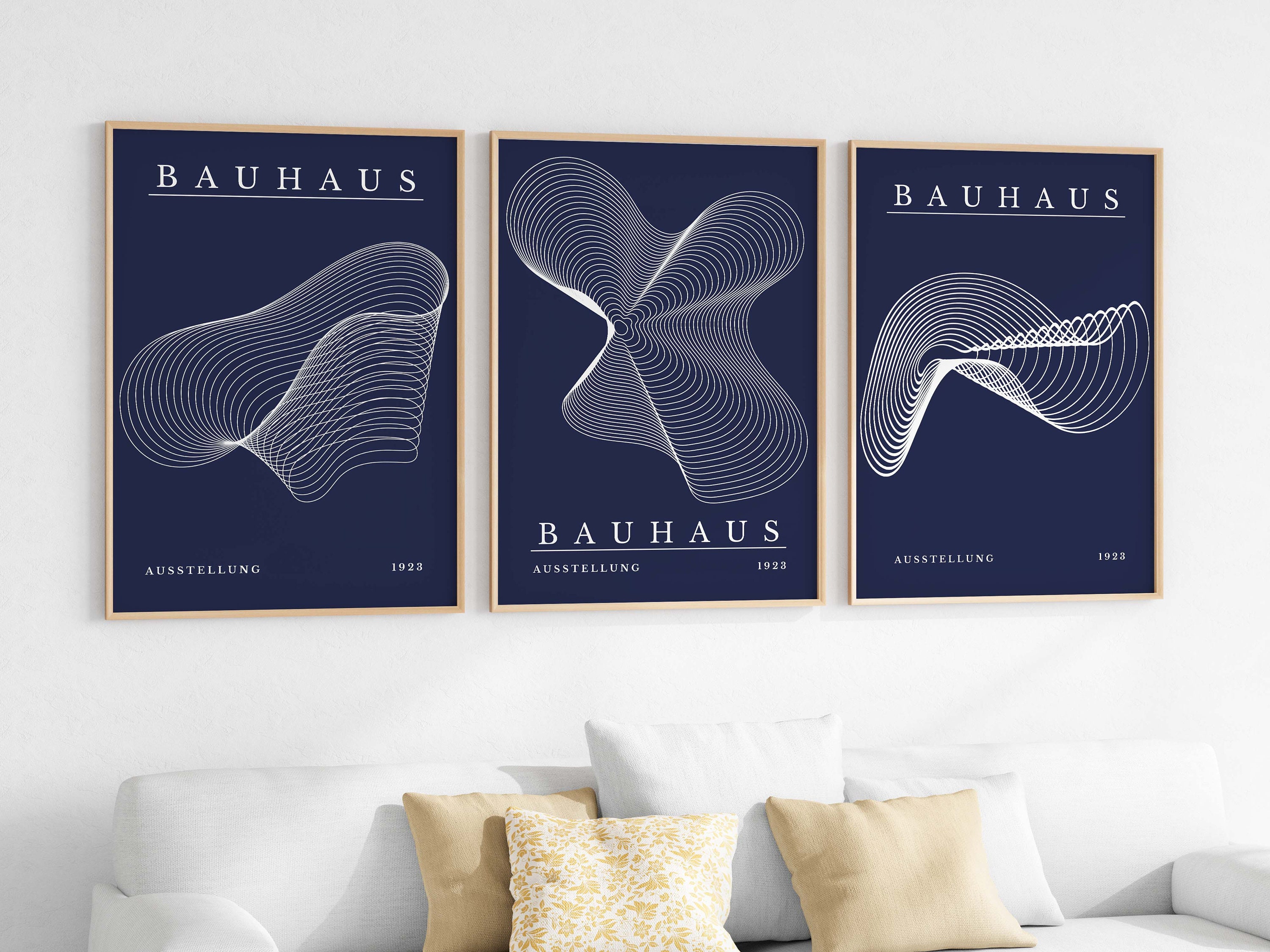 Navy Blue Bauhaus Art Print Set of 3 - Mid Century Modern Home Decor - Etsy
