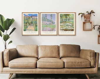 Claude Monet Prints Set of 3 - Landscape Art, Farmhouse Decor