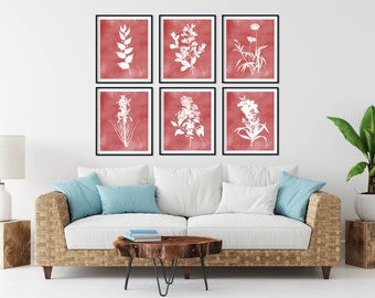 Blush Watercolor Flower Print Set: Botanical Wall Art (Set of 6)