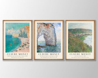 Claude Monet Prints Set of 3 - Coastal Prints, Monet Poster, Monet Exhibition Poster, Monet Paintings, Beach House Decor, Modern Home Decor