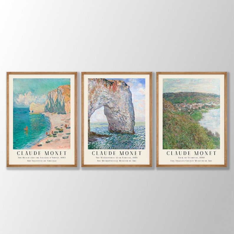 Claude monet prints set of 3 coastal prints monet poster etsy