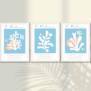 Blue Henri Matisse Prints Set of 3 - Matisse Poster, Matisse Wall Art, Matisse Art Print, Gallery Wall Art, Exhibition Art,Living Room Decor