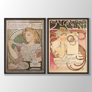 Alphonse Maria Mucha Prints Set of 2 - Art Nouveau Posters, Gallery Wall Set, Old French Art, Art Nouveau Decor, Victorian Art, Mucha Poster