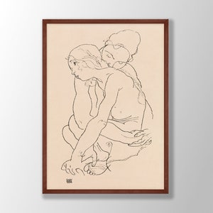 Egon Schiele Print | Woman and Girl Embracing 1918, Schiele Poster, Schiele Wall Art, Housewarming Gift Idea, Museum Exhibition Poster