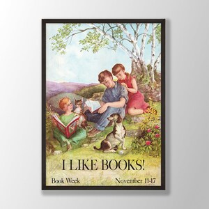 Poster einer Buchwoche (1962) von Kate Seredy - Vintage Werbeplakat, Buchwandkunst, Klassenzimmerdekor, Bibliothekswoche, Kinderzimmerwandkunst