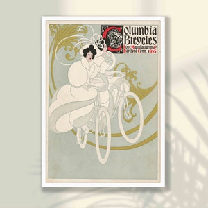 Vintage Bicycle Poster - Columbia Bicycles, Bicycle Wall Decor, Vintage Art Nouveau Poster, Vintage Advertisement, Retro Decor