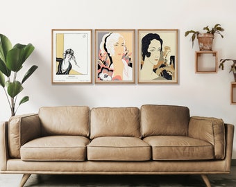 Vintage modetijdschriftomslag kunstafdrukken set van 3 - Franse muurdecoratie