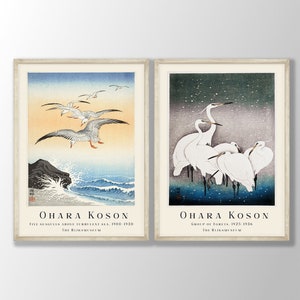 Japanese Bird Art Prints Set of 2 - Ohara Koson Poster, Bird Art Print, Seagull Print, Egret Print, Farmhouse Decor, Bird Lover Gift