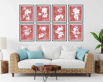 Blush Watercolor Roses Print Set of 8: Botanical Wall Art