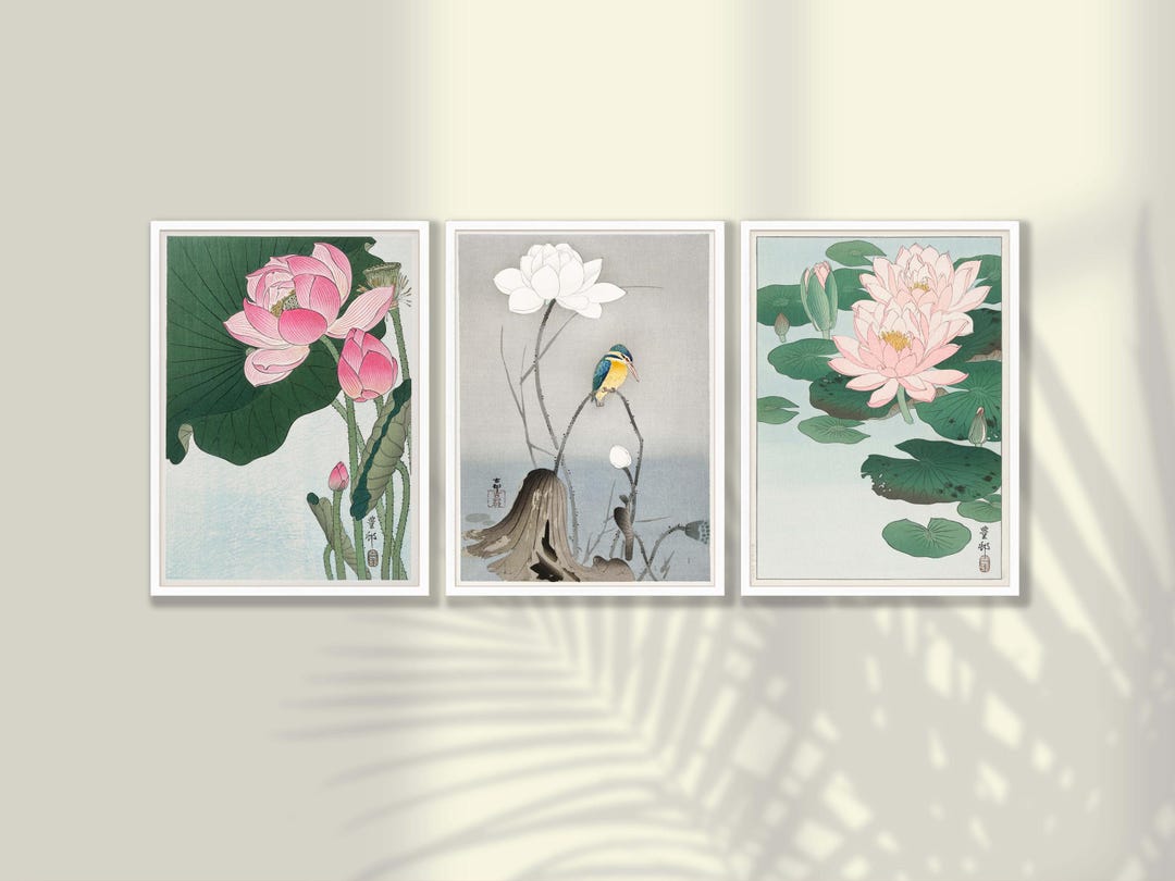 Ohara Koson Japanese Flower Prints Set: Lotus, Bird Wall Art (framed ...