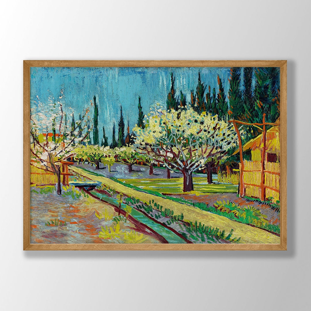 ゴッホの版画：糸杉に囲まれた果樹園 - 美術館展ポスター - Etsy