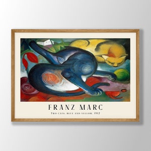 フランツ・マルク作品　二匹の猫、青と黄　アートプリント／アートフレーム付 次の芸術家によるアート作品： Franz Marc フランツ マルク作品 小さな