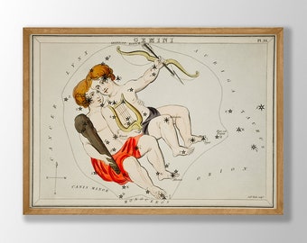 Gemini Zodiac Art Print - Vintage Tarot Astrology Gift