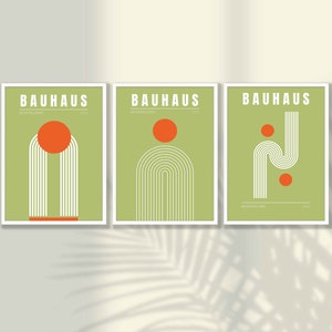 Green Bauhaus Poster Set of 3 - Bauhaus Wall Art, Mid Century Modern Art Print, Bauhaus Print,  Living Room Decor, Home Office Decor
