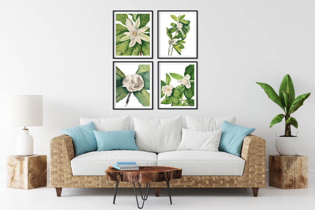 Magnolia Prints Set of 4 - Vintage Botanical Wall Art, Kitchen Decor - Etsy