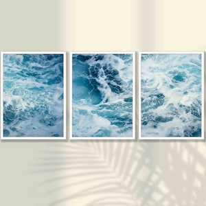 Ocean Waves Prints Set of 3 - Coastal Decor, Beach House Decor, Gallery Wall Set, Aerial Beach Print, Sea Waves Print, Ocean Waves Wall Art
