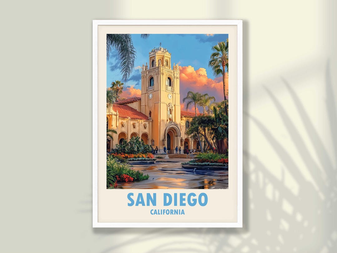 San Diego Travel Poster - California Landmark Art Print - Etsy