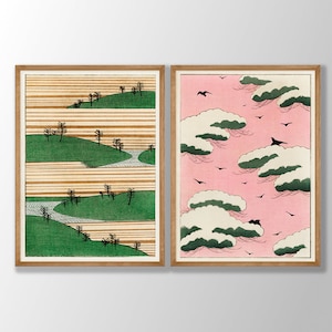 Japanese Prints Set of 2 - Japanese Art, Bijutsu Sekai Prints, Oriental Wall Art Decor, Japanese Poster, Bedroom Decor, Modern Home Decor