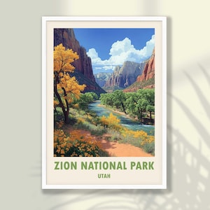 Zion Nationalpark Reise Poster - Zion National Park Druck, Reise Dekor, Utah Poster - RAHMEN und LEINWAND
