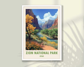 Zion National Park Poster - Utah Travel Print, Travel Wall Decor