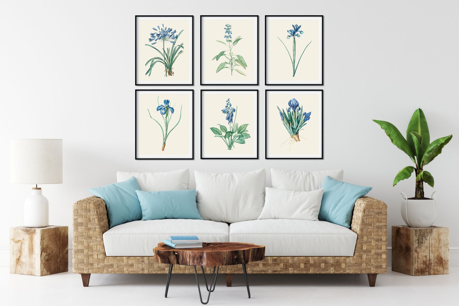 Blue Botanical Print Set of 6 Kitchen Wall Decor Redoute - Etsy